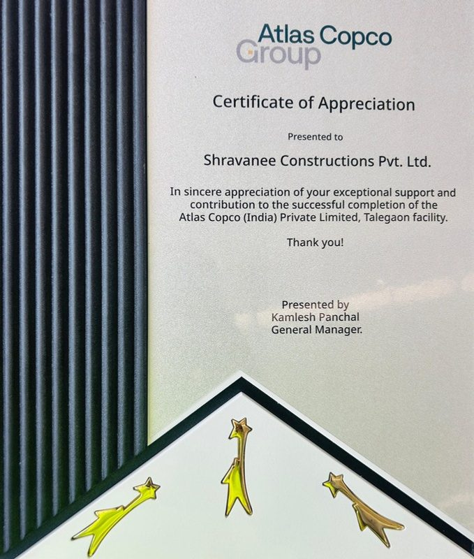 Atlas Copco certificate of appreciation