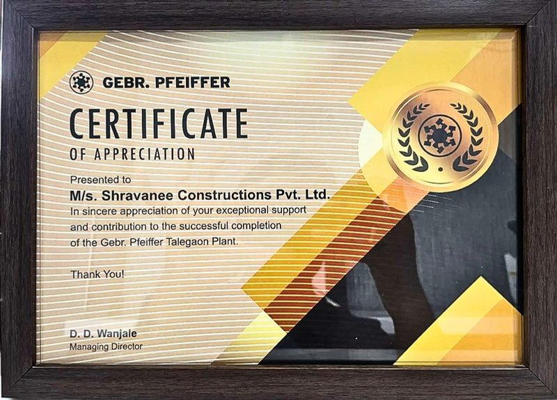 Gebr. Pfeiffer certificate of appreciation