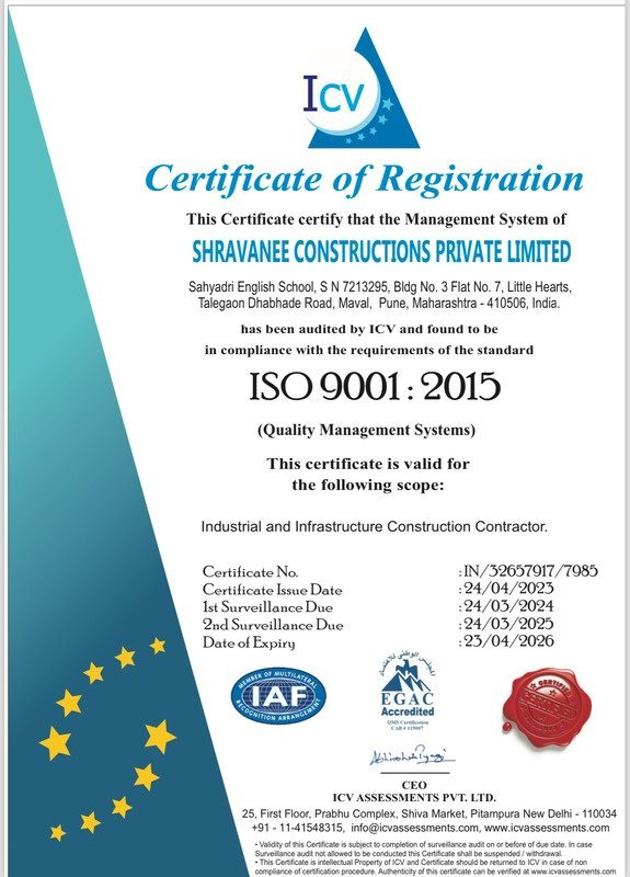 Shravanee Constructions ISO 9001:2015 certificate